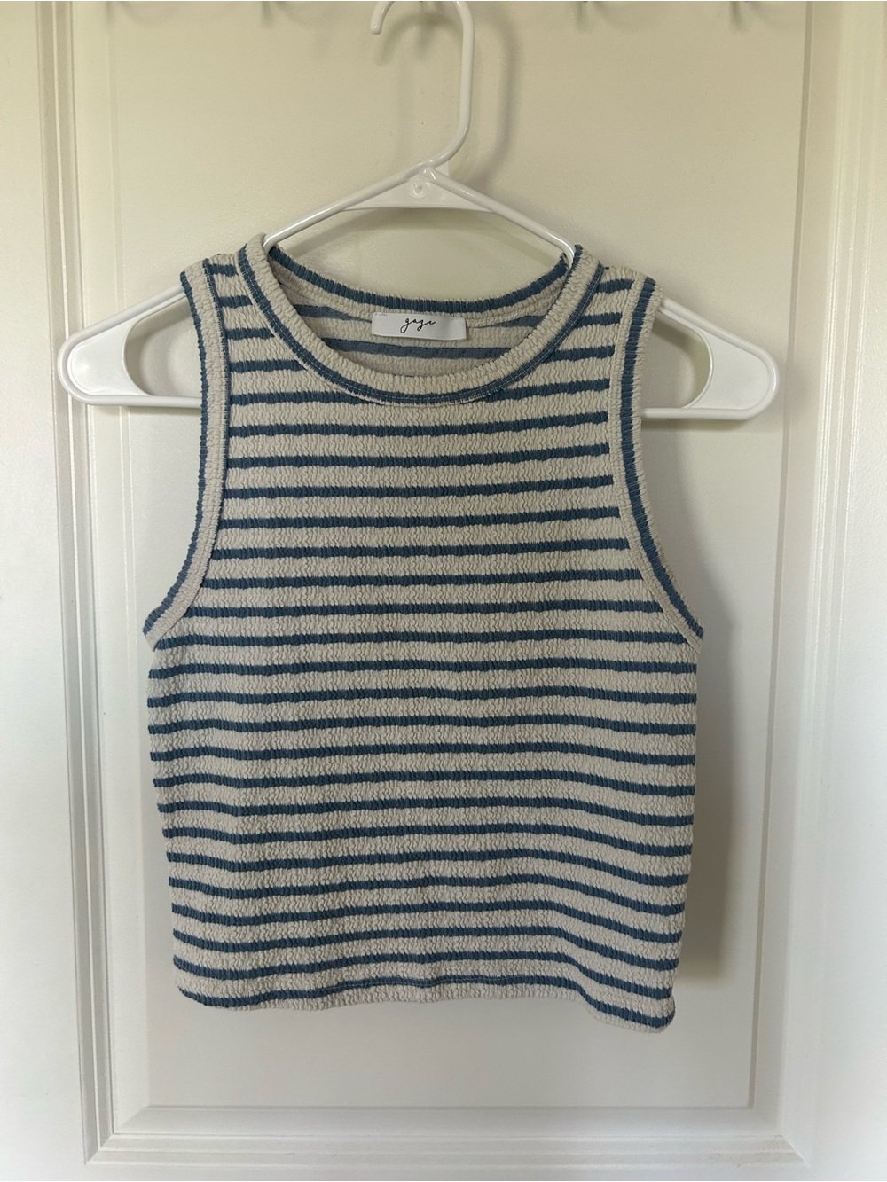 gaze Striped Ribbed Tank Top in Cream and Blue